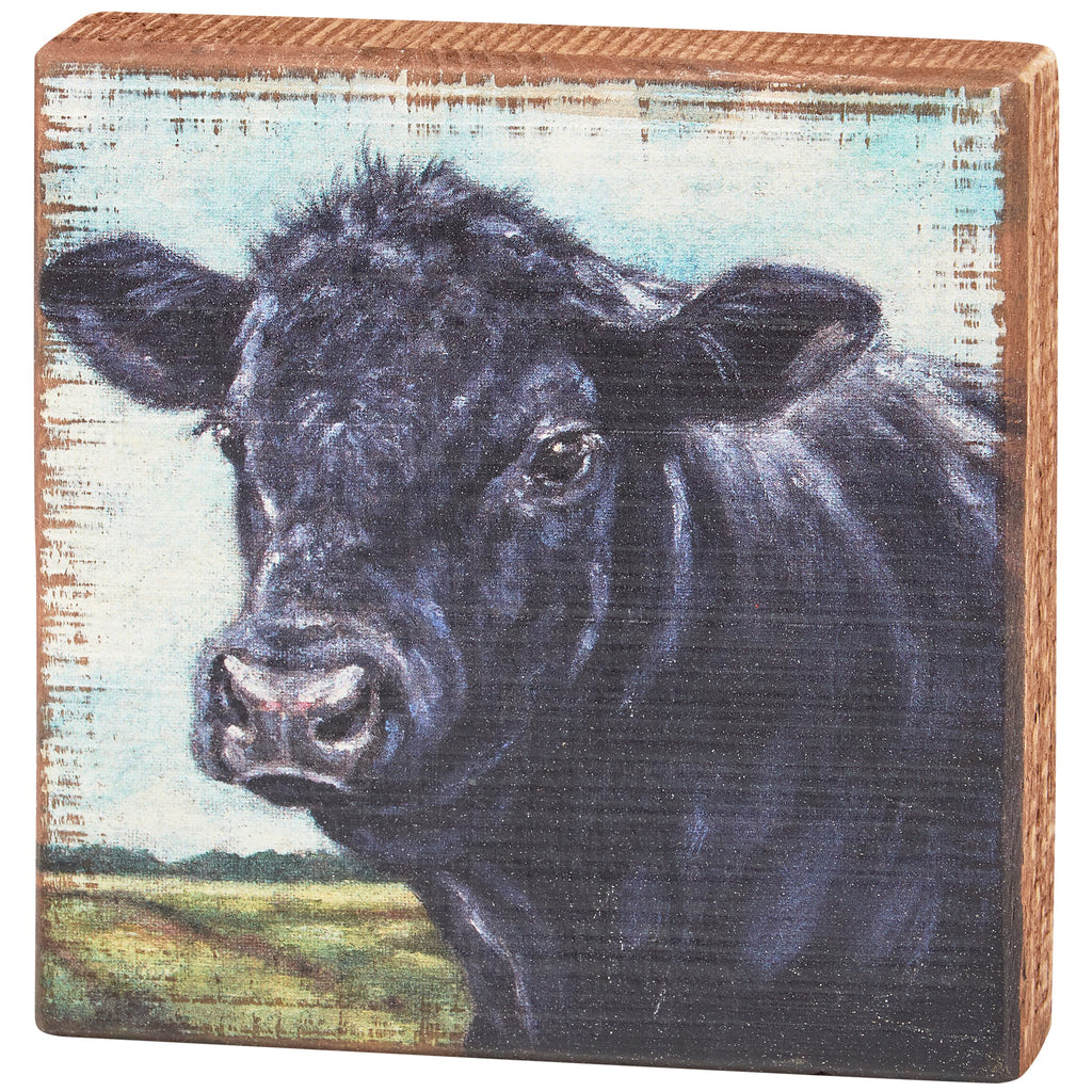 Angus Cow Block Sign - Farmhouse Wood Wall Art