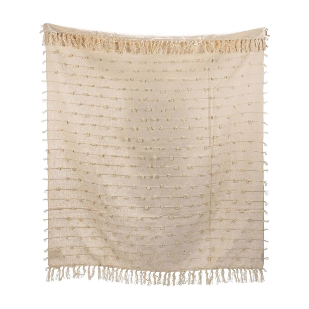 Cream Throw Blanket with Poms