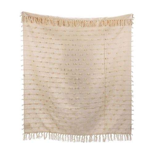 Cream Throw Blanket with Poms