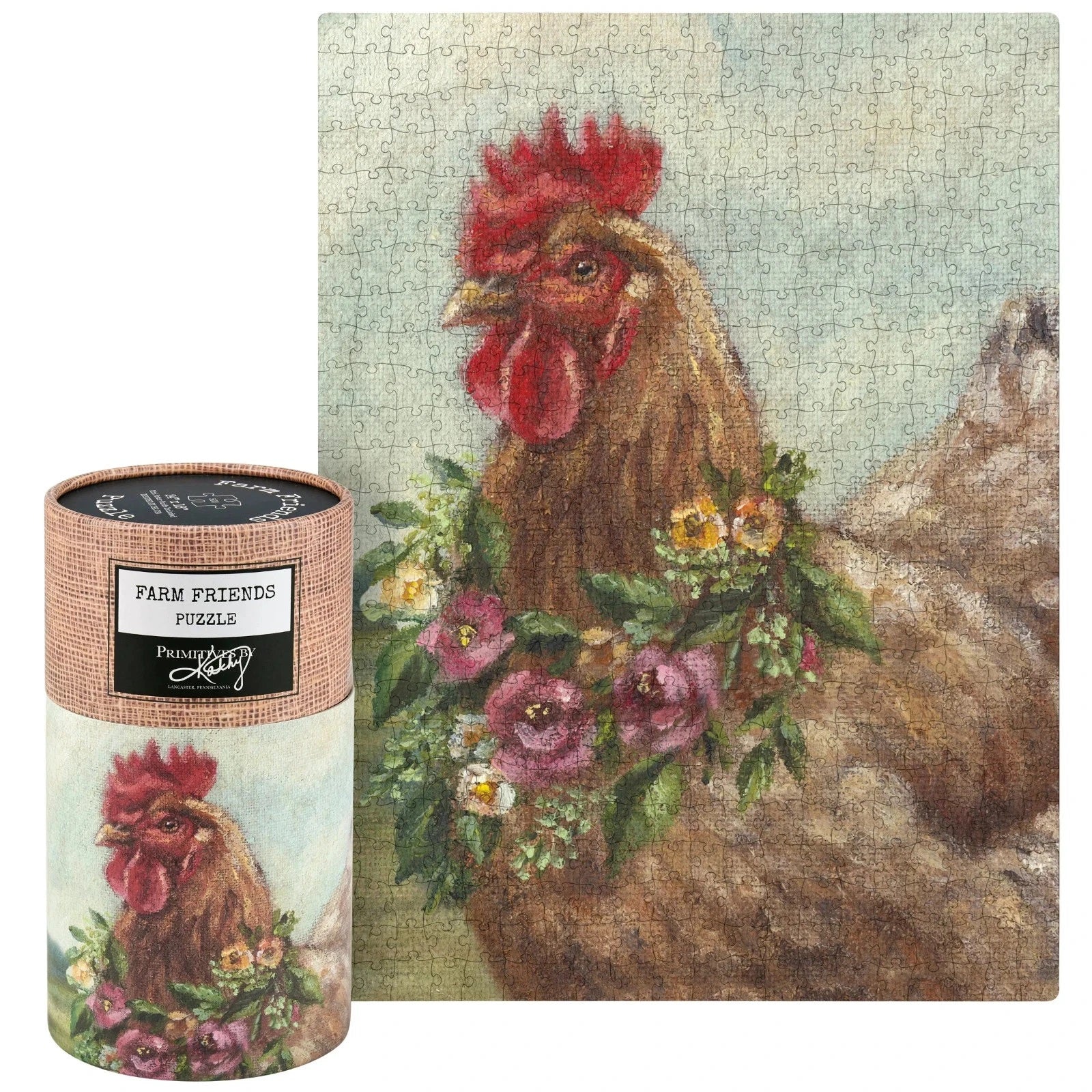 Farm Chicken w/Floral Wreath Jigsaw Puzzle