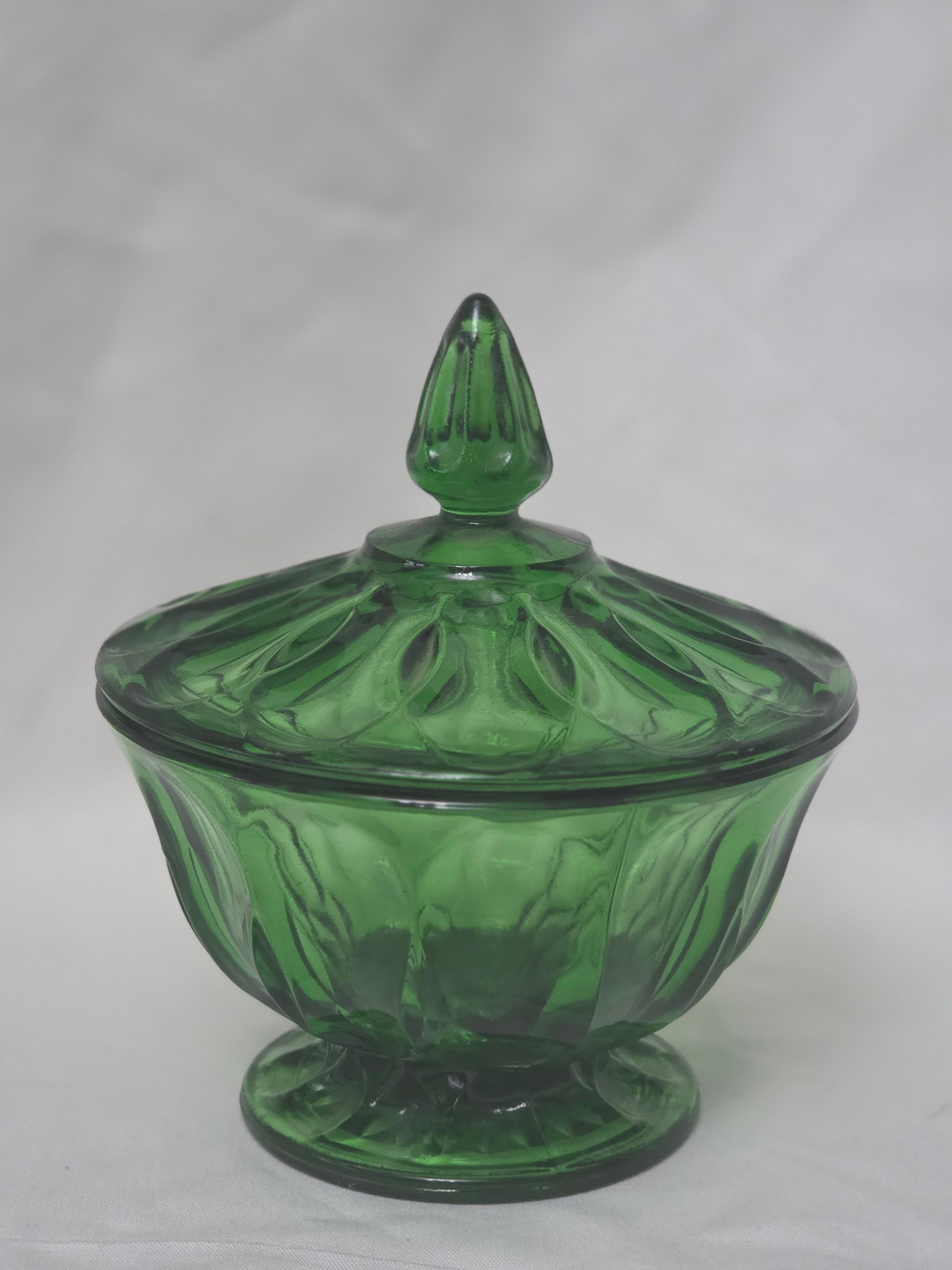 Vintage Green Indiana Glass Compote with Lid - Decorative Candy Dish